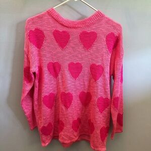 Pink Lily Heart Pattern Crew Neck Sweater
